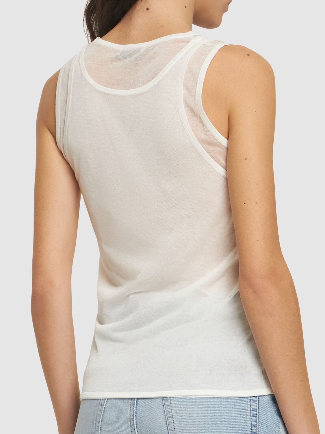 St. Agni  Semi Sheer Double Layer Tank - White