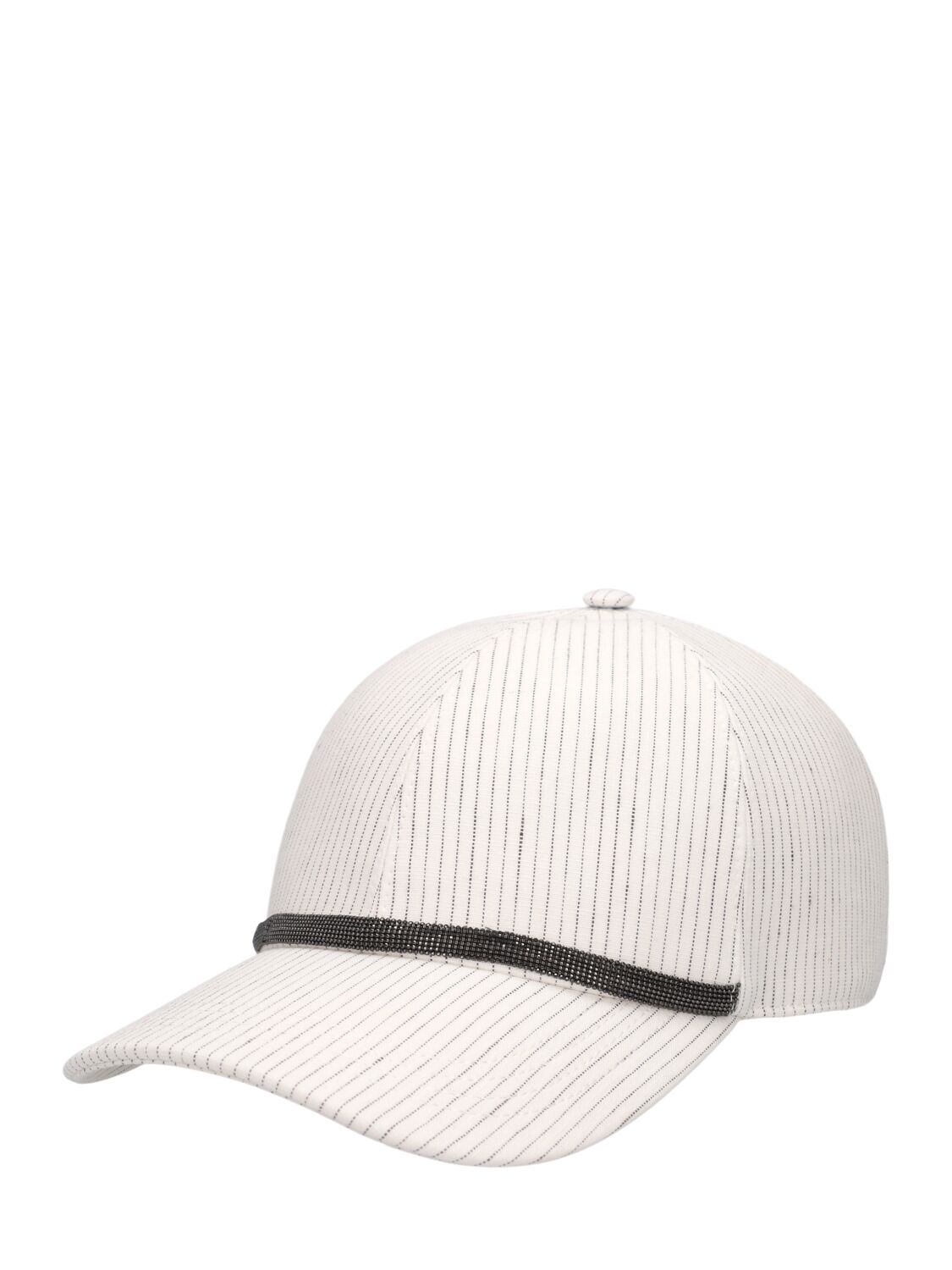 Shop Brunello Cucinelli Embellished Linen Blend Baseball Cap In White,brown