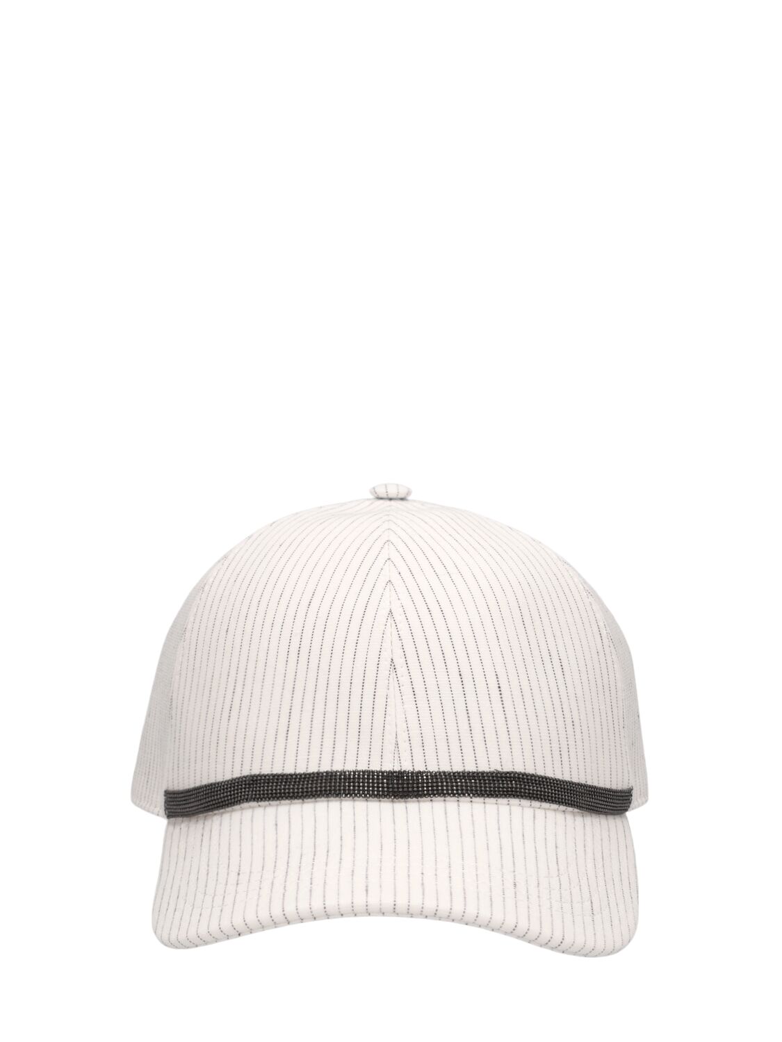 Brunello Cucinelli Embellished Linen Blend Baseball Cap In White,brown
