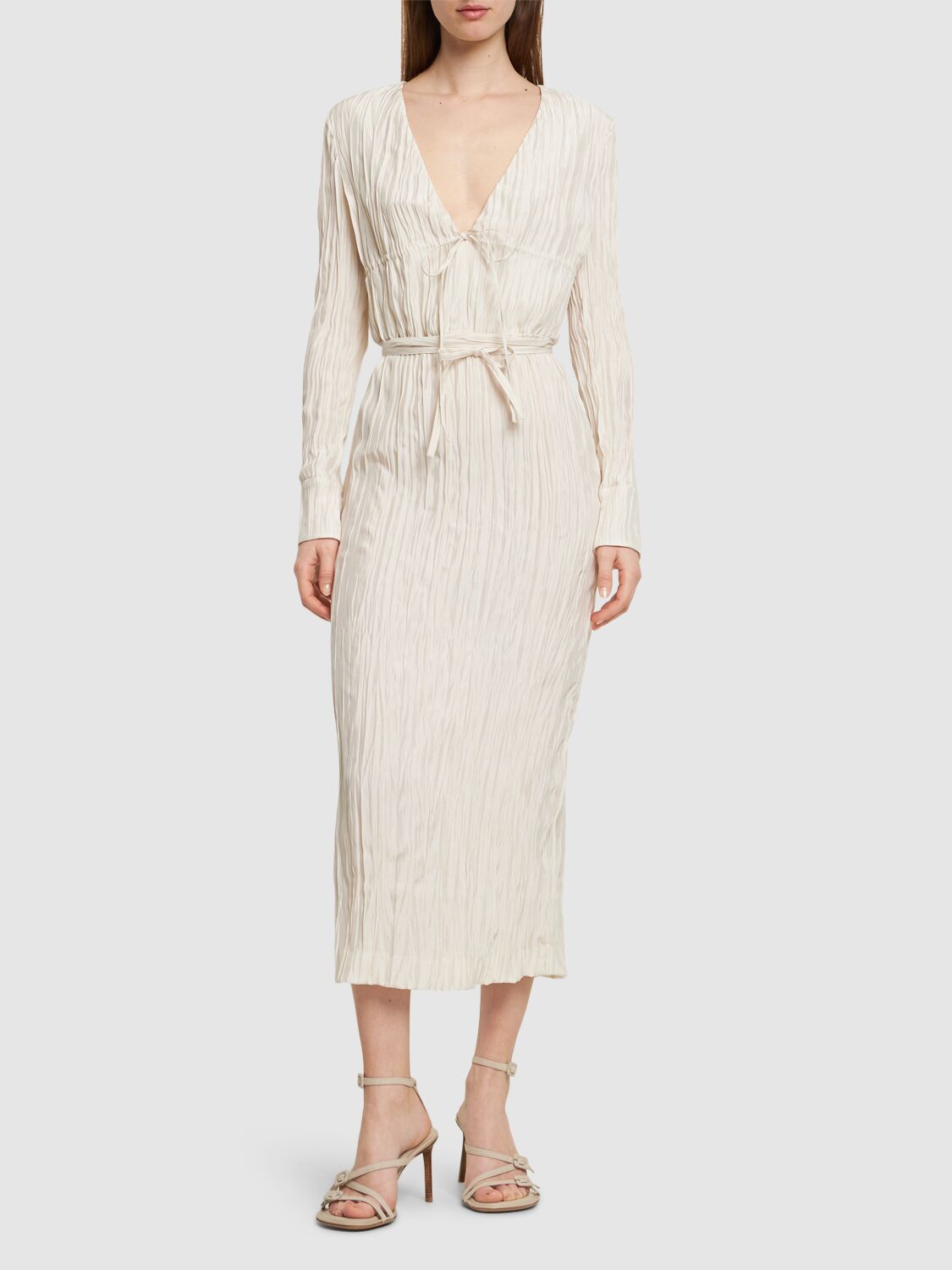 Altuzarra Carol Long Sleeve Satin Midi Dress In Beige