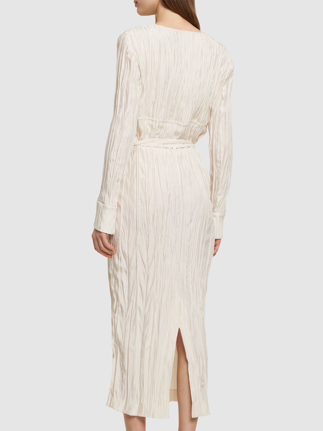 Altuzarra Carol Long Sleeve Satin Midi Dress In Beige