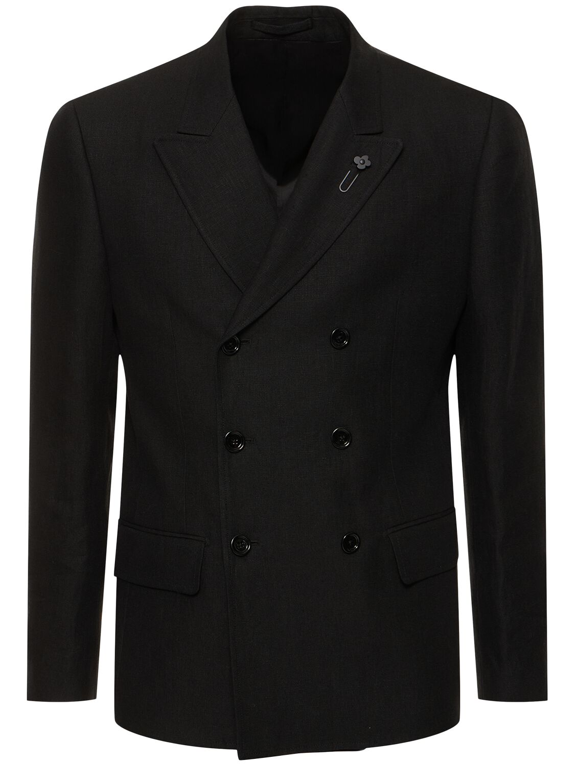 Lardini Attitude Double Breast Linen Jacket In Black