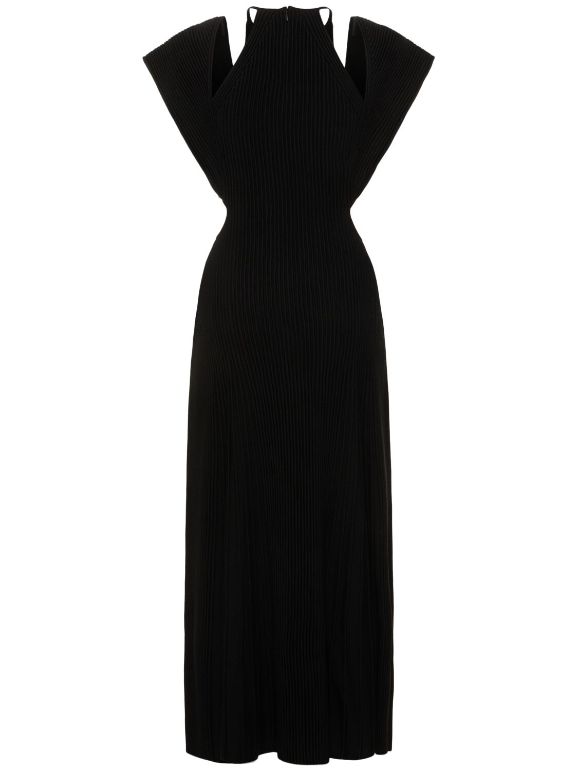 Shop Chloé Wool Rib Knit Cut Out Long Dress In Black