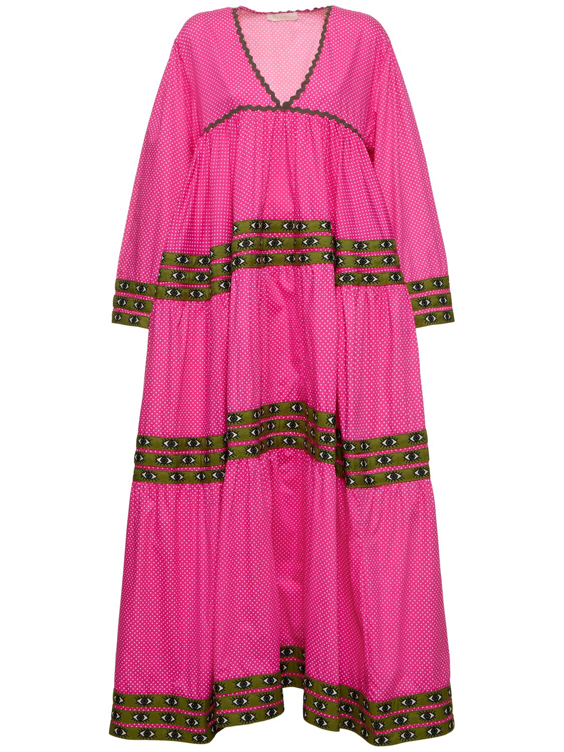 Image of Striped Embroidered L/s Maxi Dress