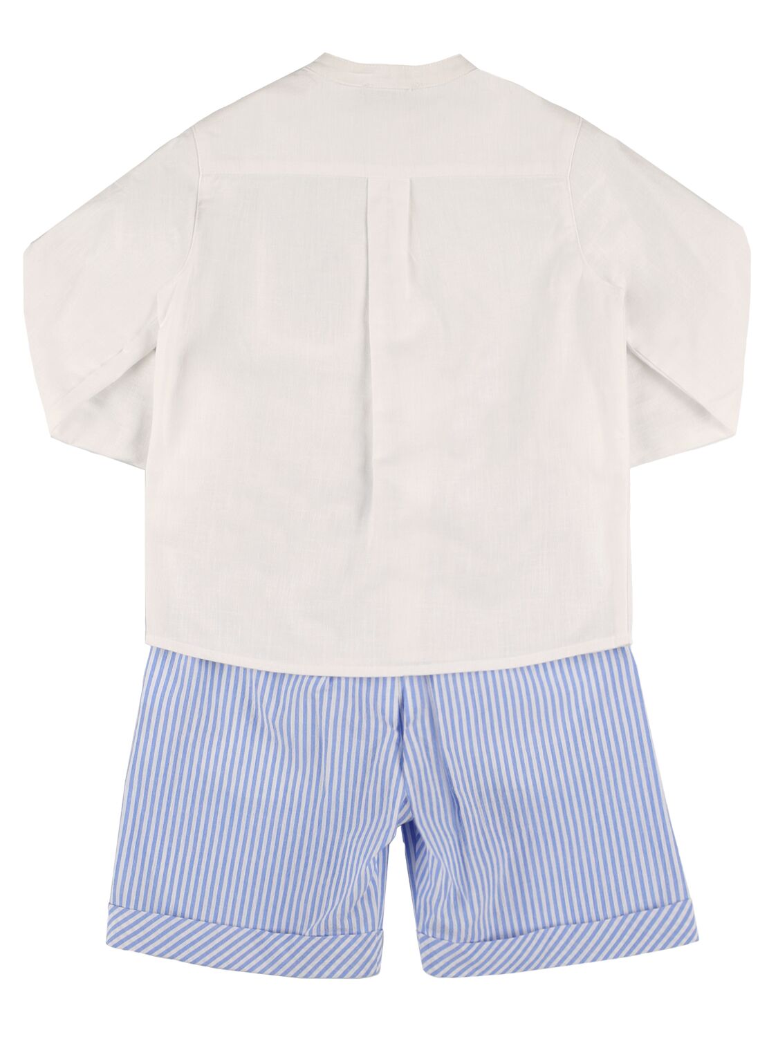 Shop Monnalisa Cotton Blend Shirt & Shorts In White,blue