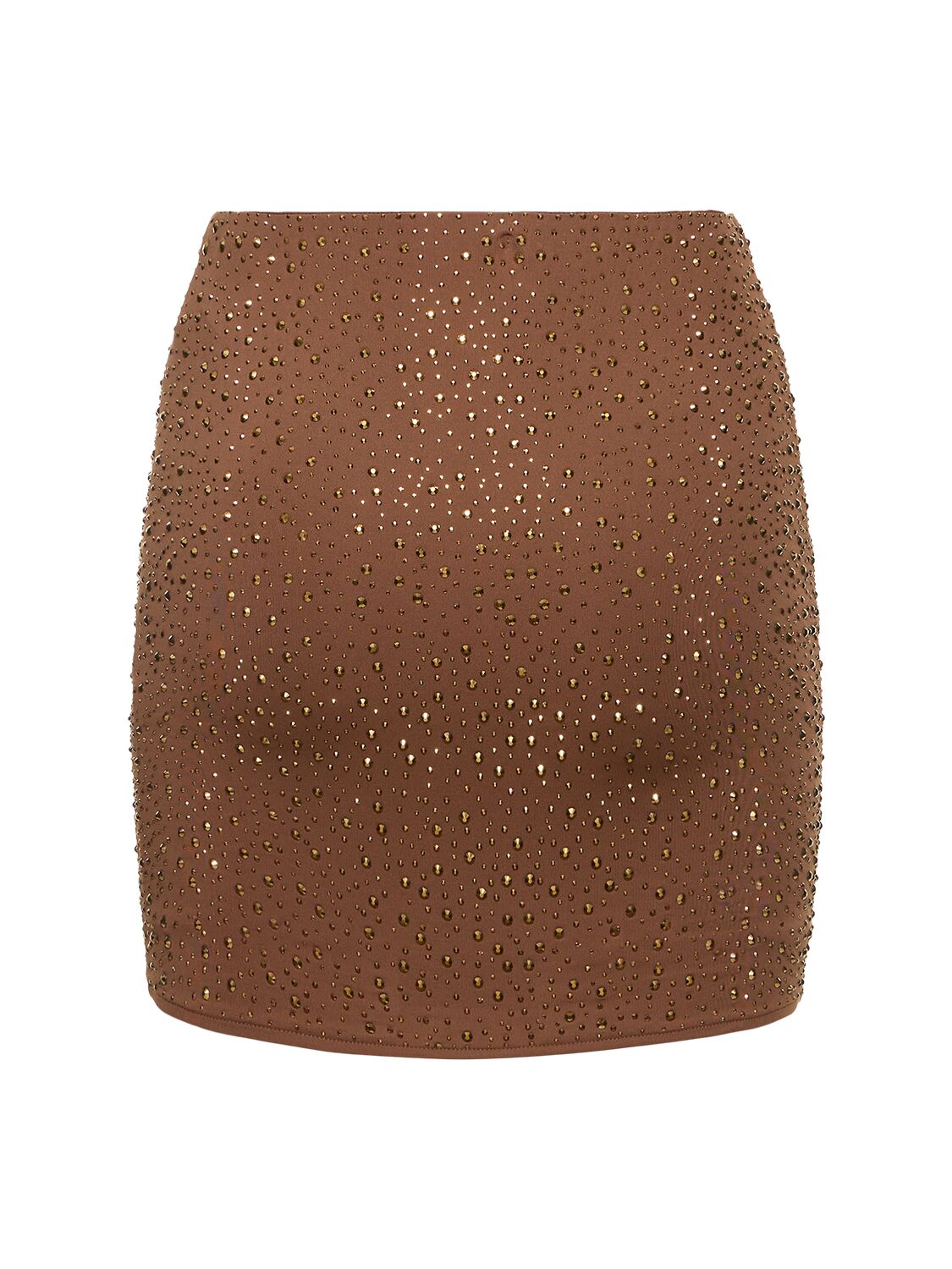Shop Leslie Amon Embellished Stretch Tech Mini Skirt In Brown