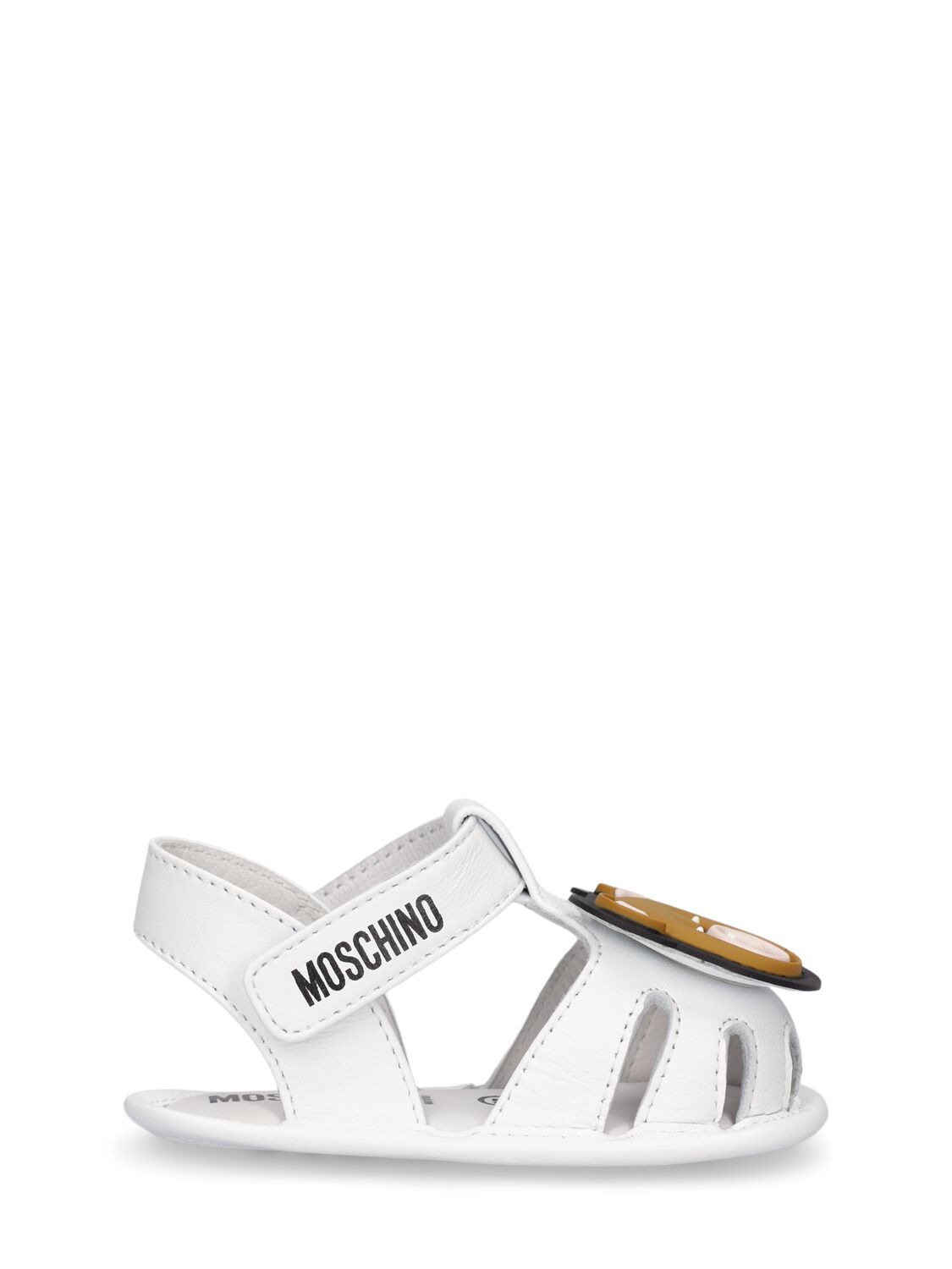 Moschino Kids' Teddy Patch Leather Strap Sandals In White