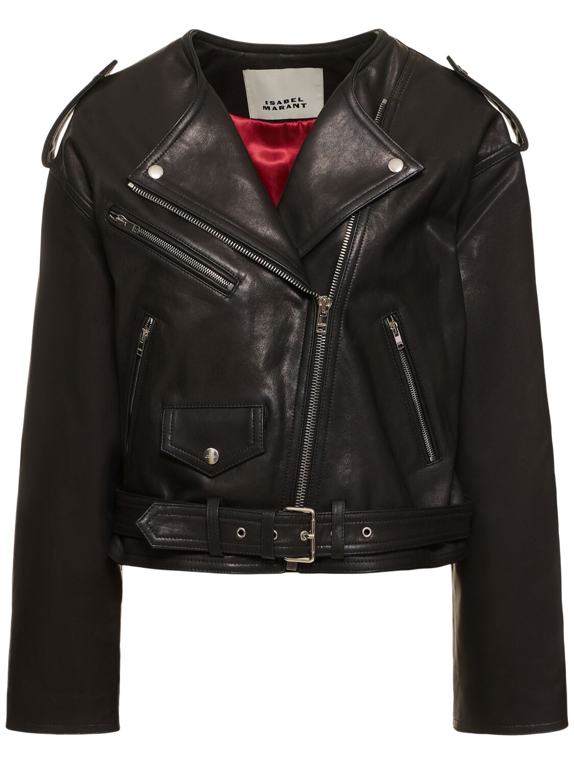 Shop Isabel Marant Audric Leather Biker Jacket In Black
