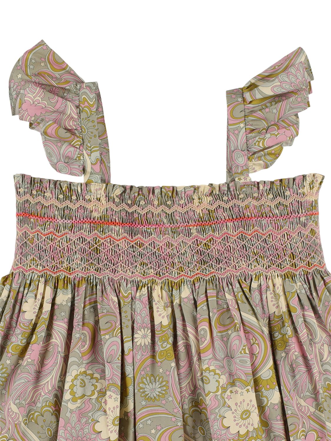 Shop Bonpoint Printed Cotton Dress In Multicolor