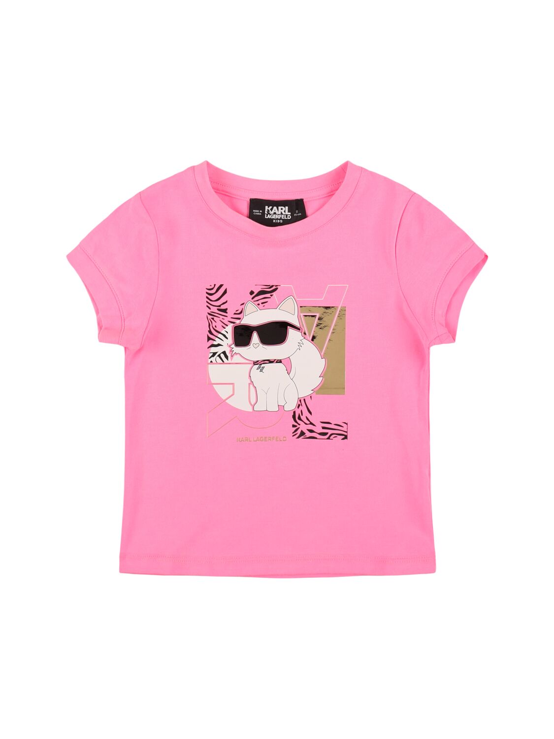 Karl Lagerfeld Kids' Ribbed Cotton Jersey T-shirt In Pink
