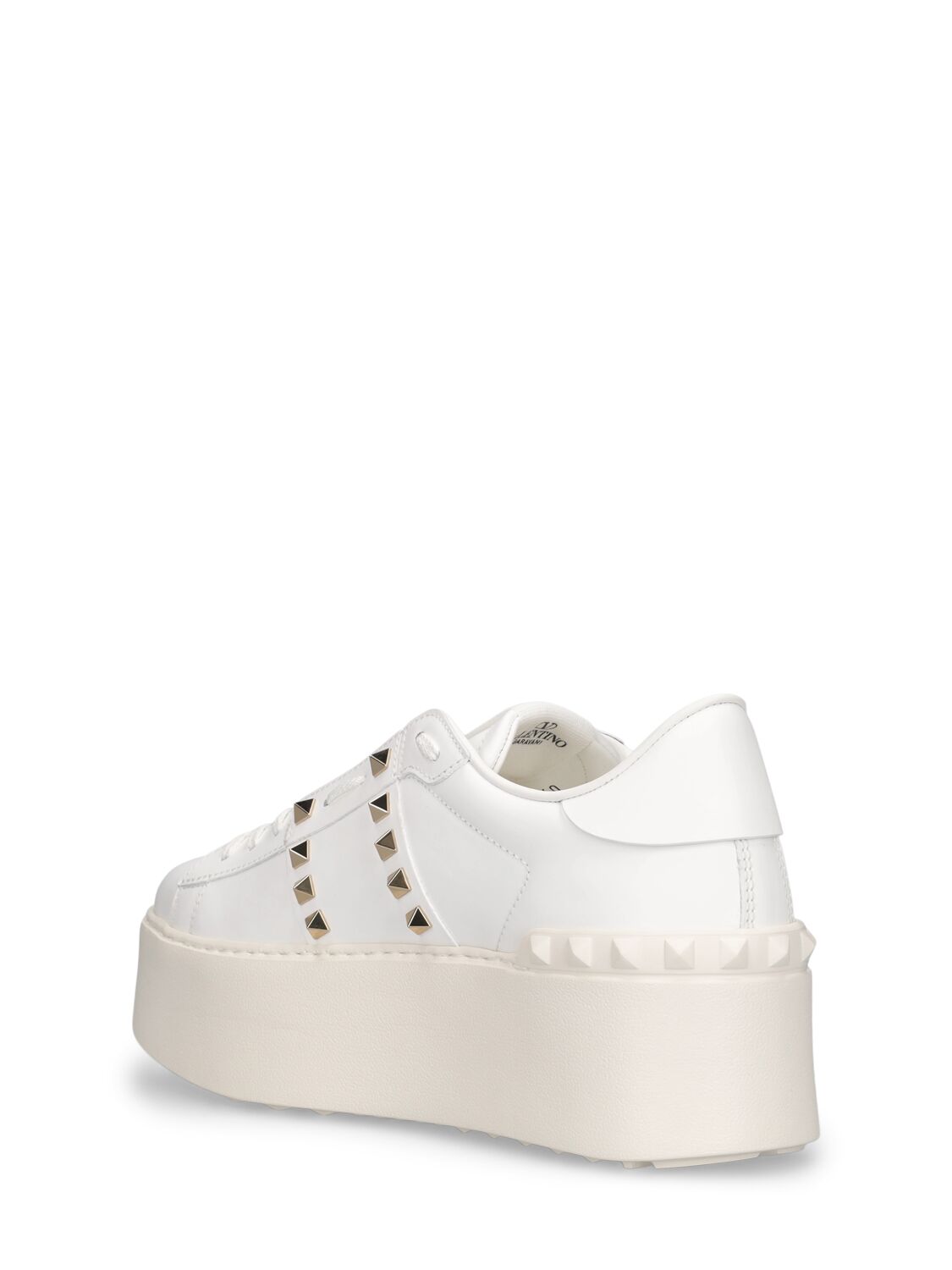 Shop Valentino Rockstud Leather Sneakers In White