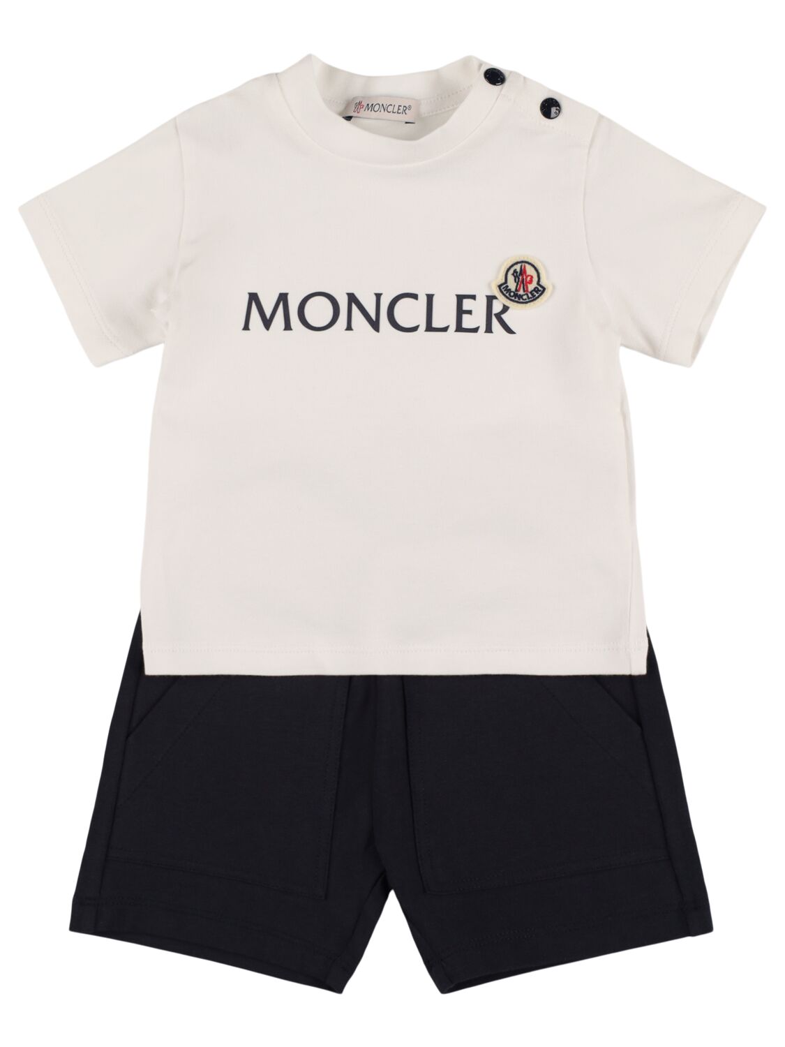 Moncler Kids' Logo Cotton Blend T-shirt & Shorts In White,blue