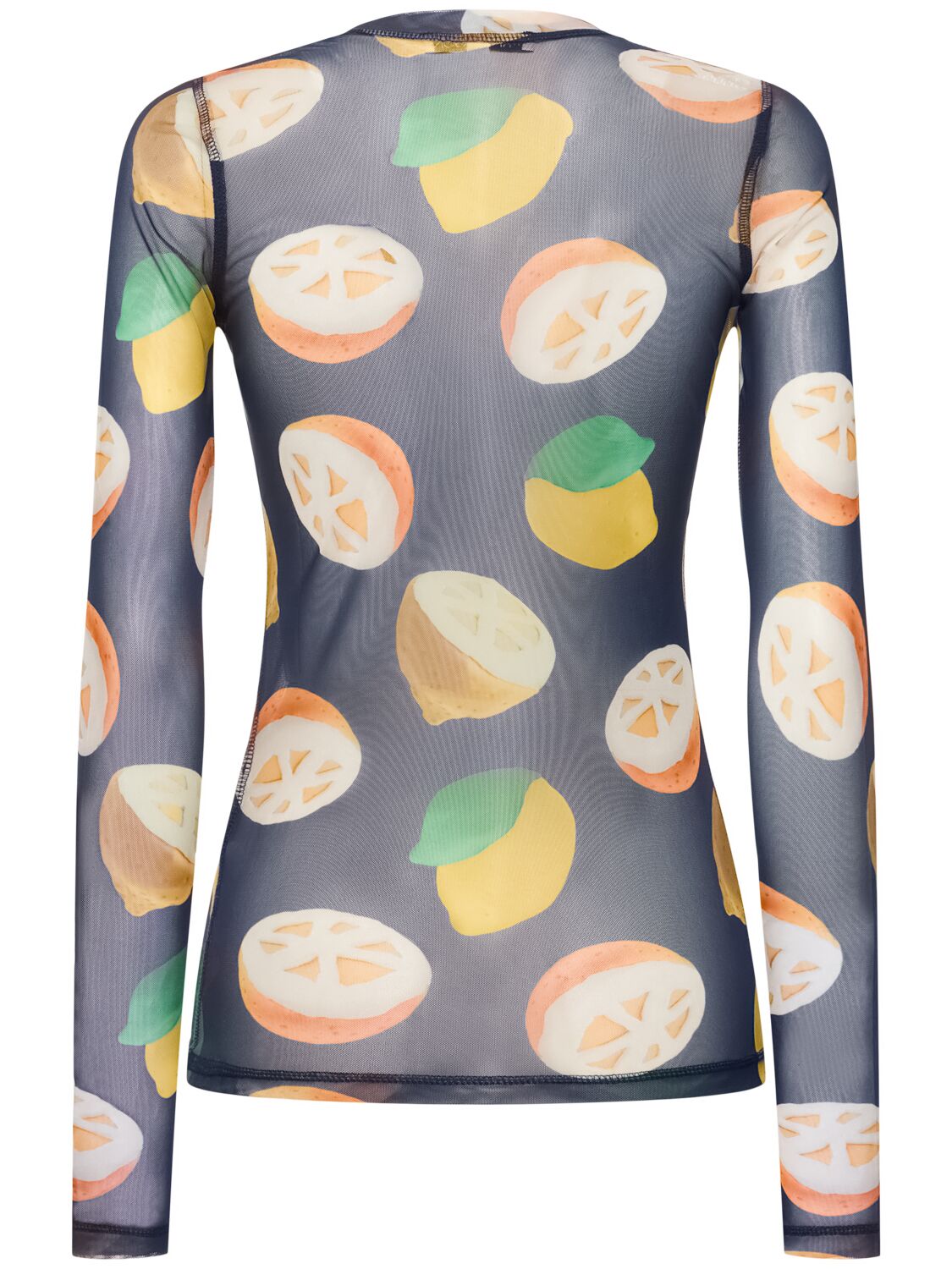 Shop Jw Anderson Printed Mesh Long Sleeve Top In Navy,multi