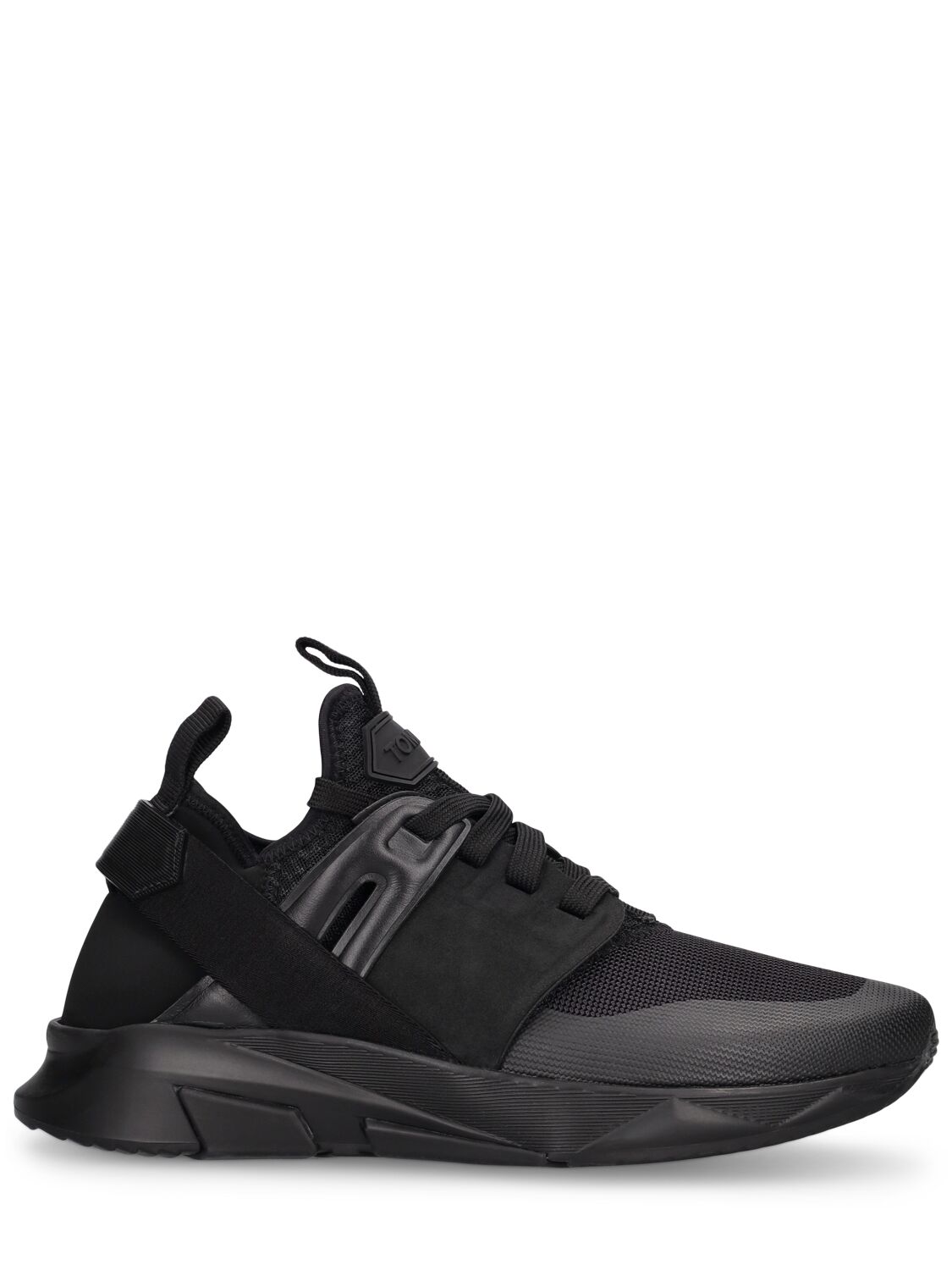 Shop Tom Ford Alcantara Tech & Leather Low Sneakers In Blk,blk