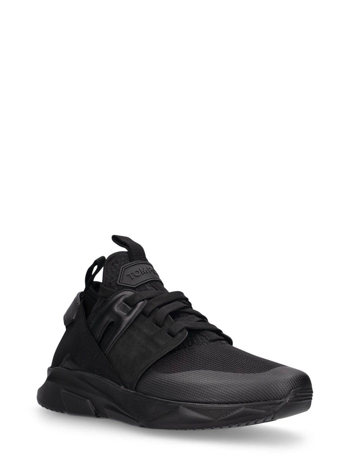 Shop Tom Ford Alcantara Tech & Leather Low Sneakers In Blk,blk