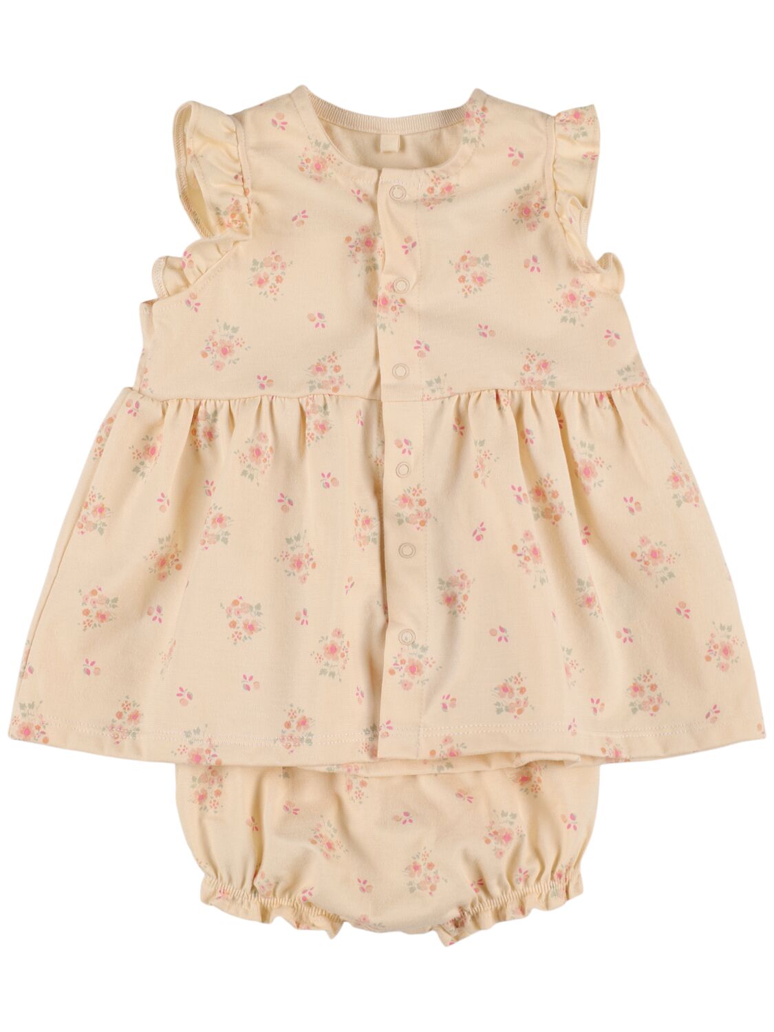 Petit Bateau Babies' Cotton Dress & Diaper Cover In Neutral