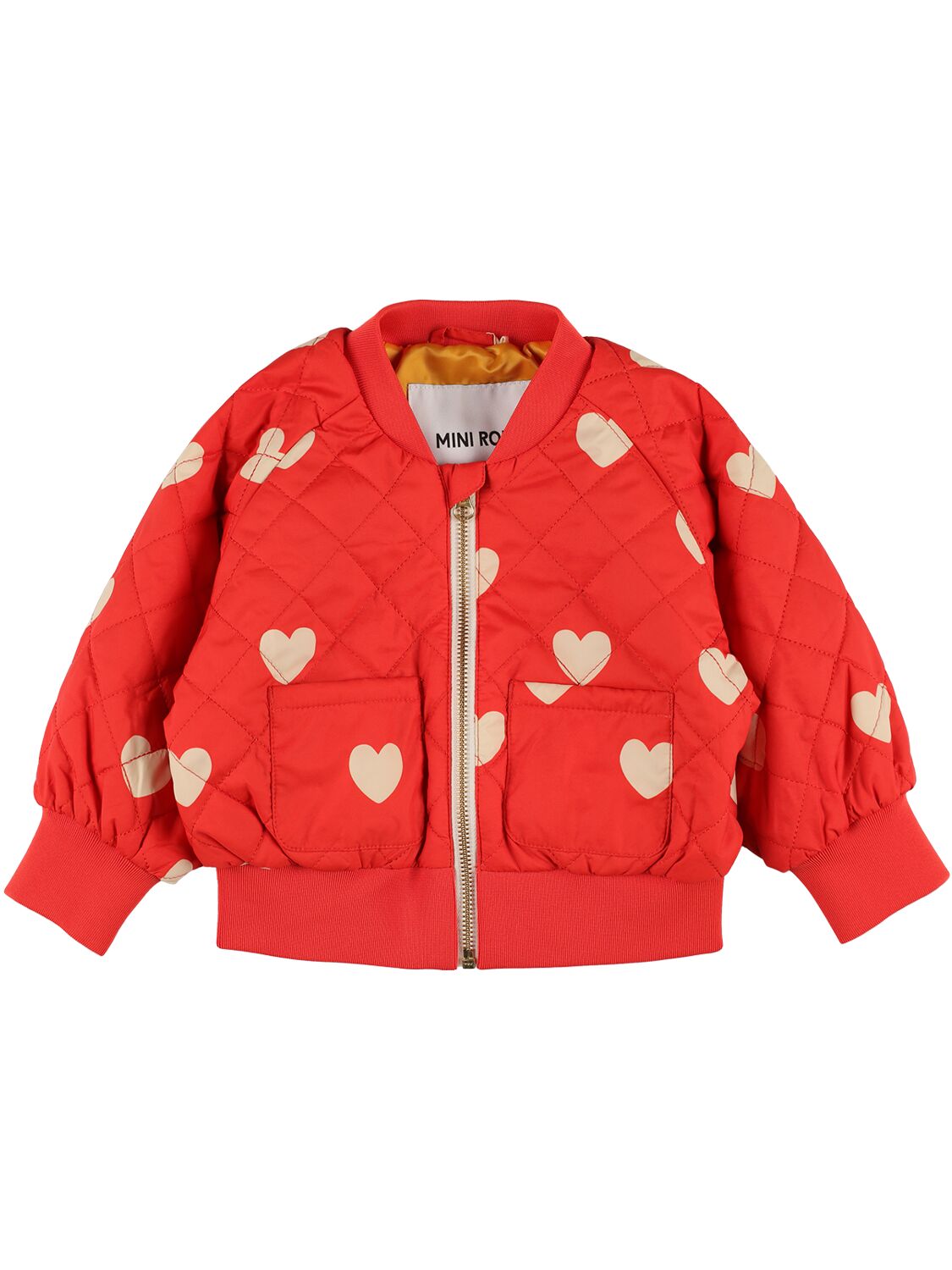 Shop Mini Rodini Printed Quilted Nylon Puffer Bomber In Red