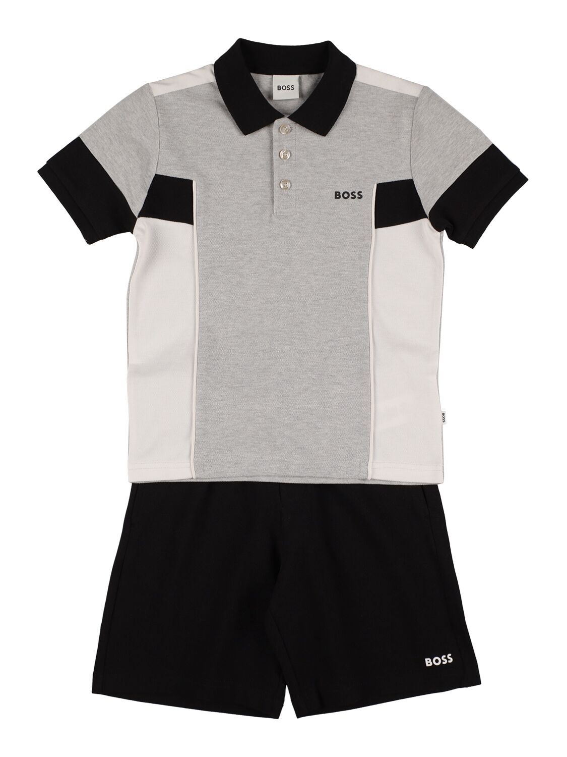 Hugo Boss Kids' Cotton Piqué Polo Shirt & Shorts In Grey,black