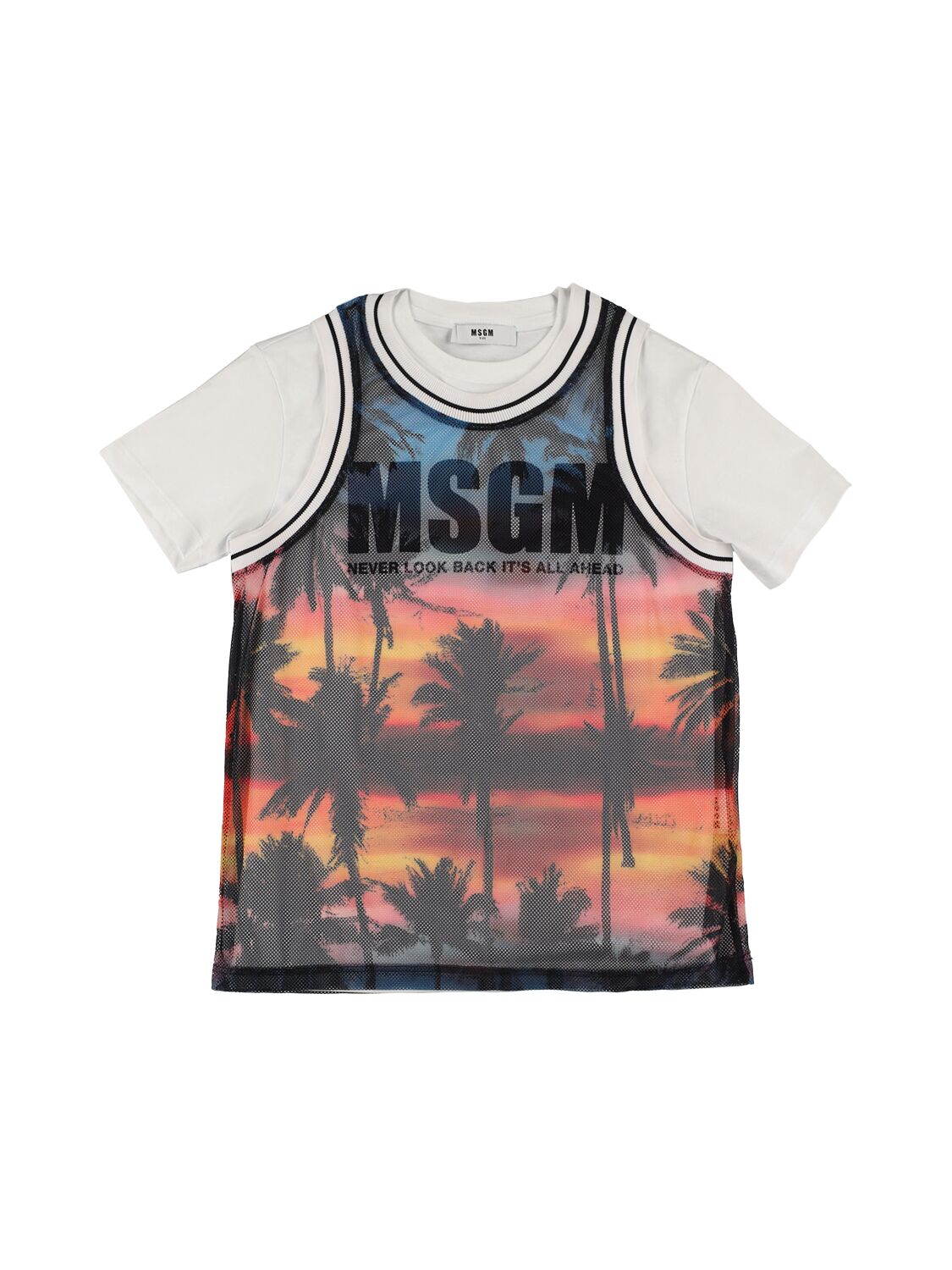 Msgm Kids' Cotton Jersey T-shirt & Mesh Top In White
