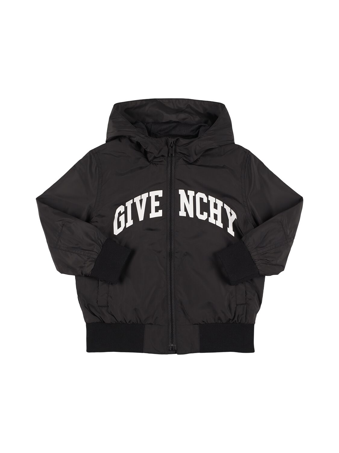 Givenchy Logo Nylon Windbreaker W/hood In Black