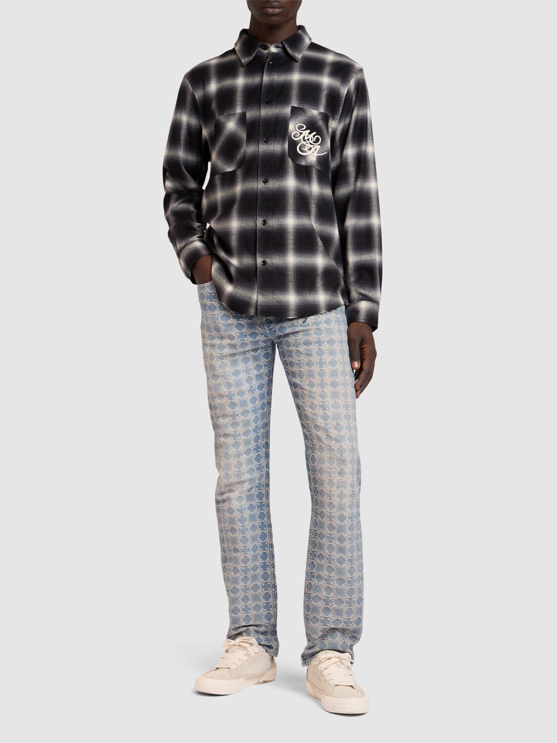 Shop Amiri Swirl Flannel Shirt In Black