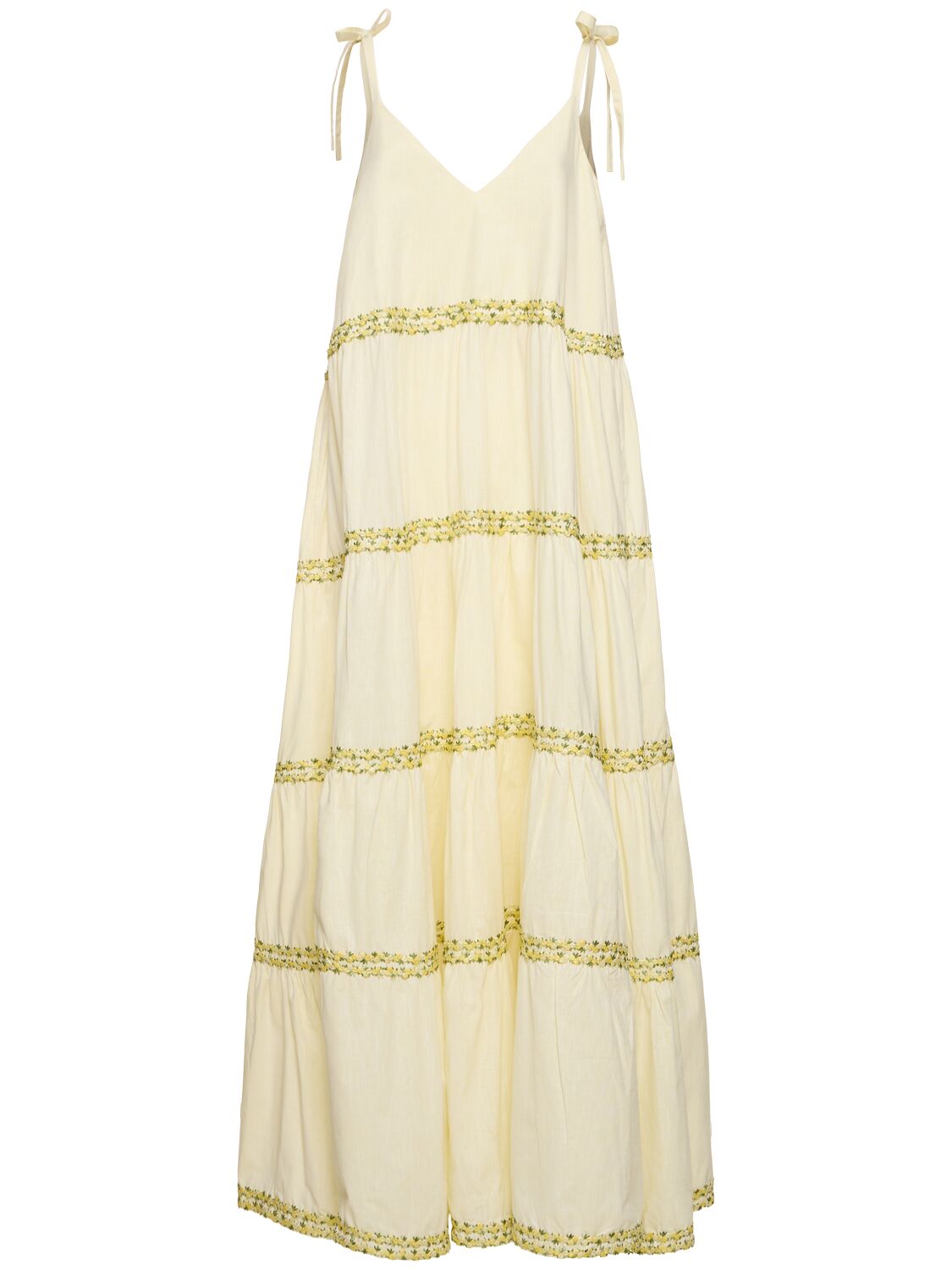Shop Flora Sardalos Embroidered Cotton Flared Long Dress In White