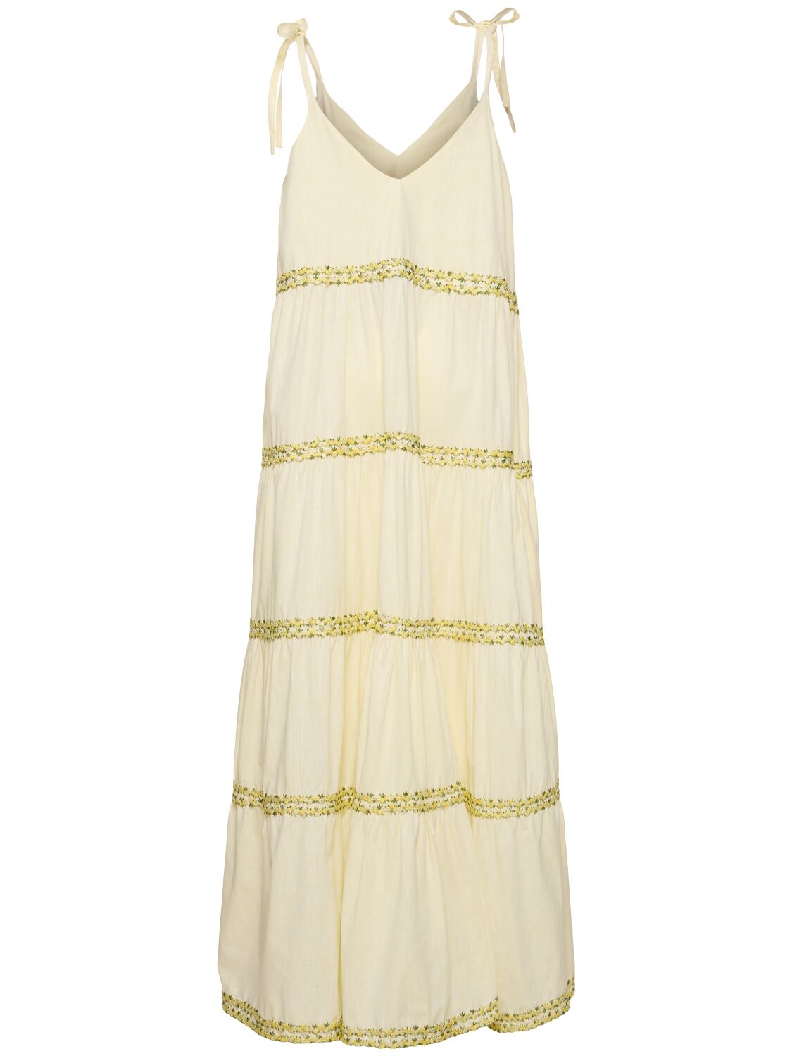 Image of Embroidered Cotton Flared Long Dress