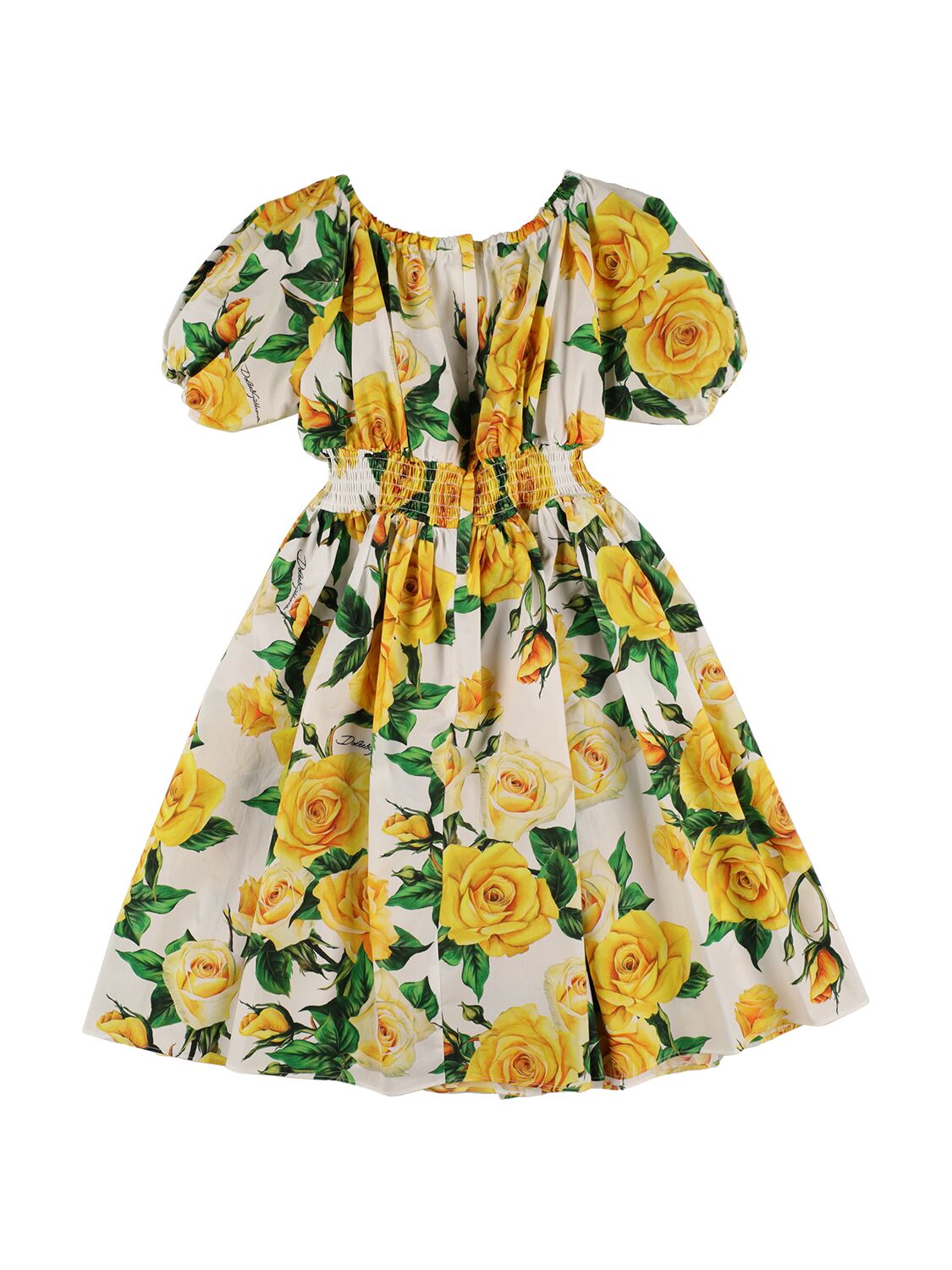 Shop Dolce & Gabbana Flower Printed Cotton Dress In White,yellow