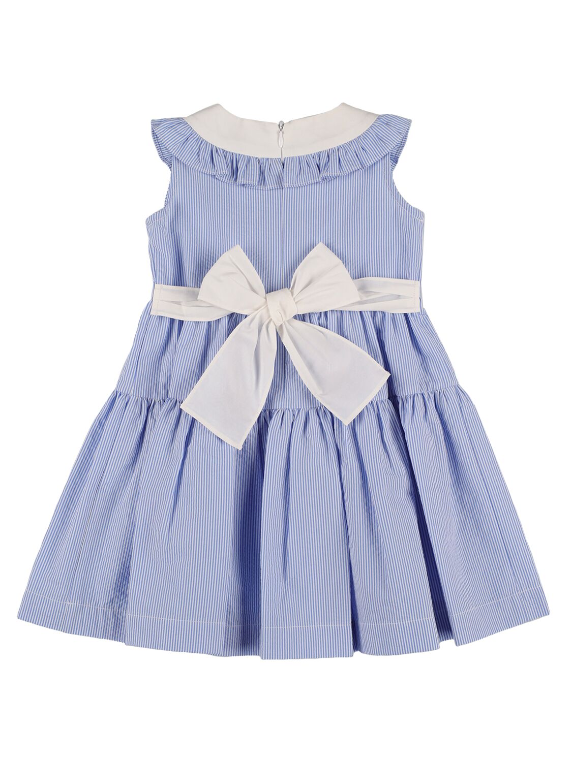 Shop Il Gufo Cotton Blend Seersucker Dress In White,light Blue