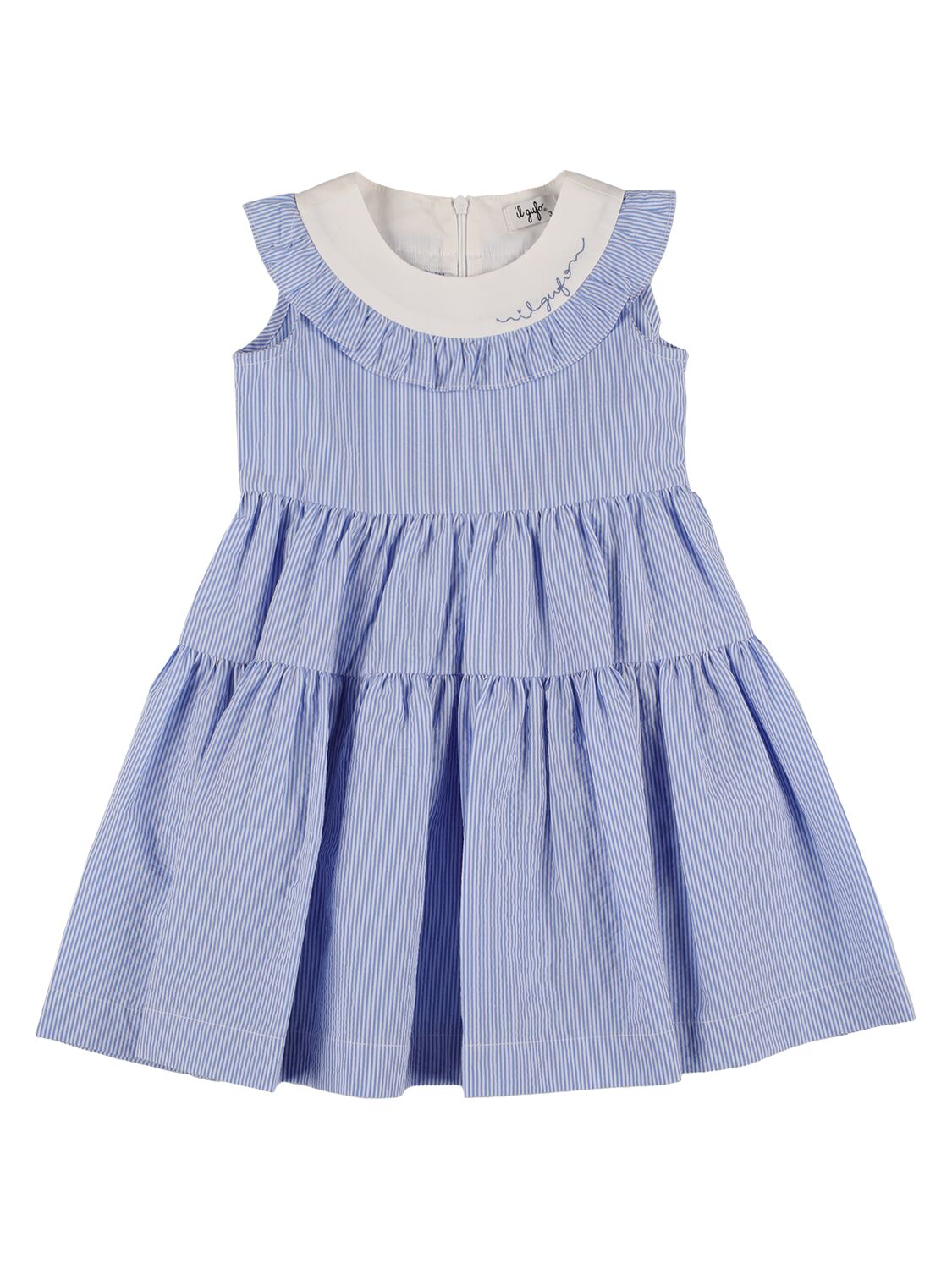 Il Gufo Kids' Cotton Blend Seersucker Dress In White,light Blue