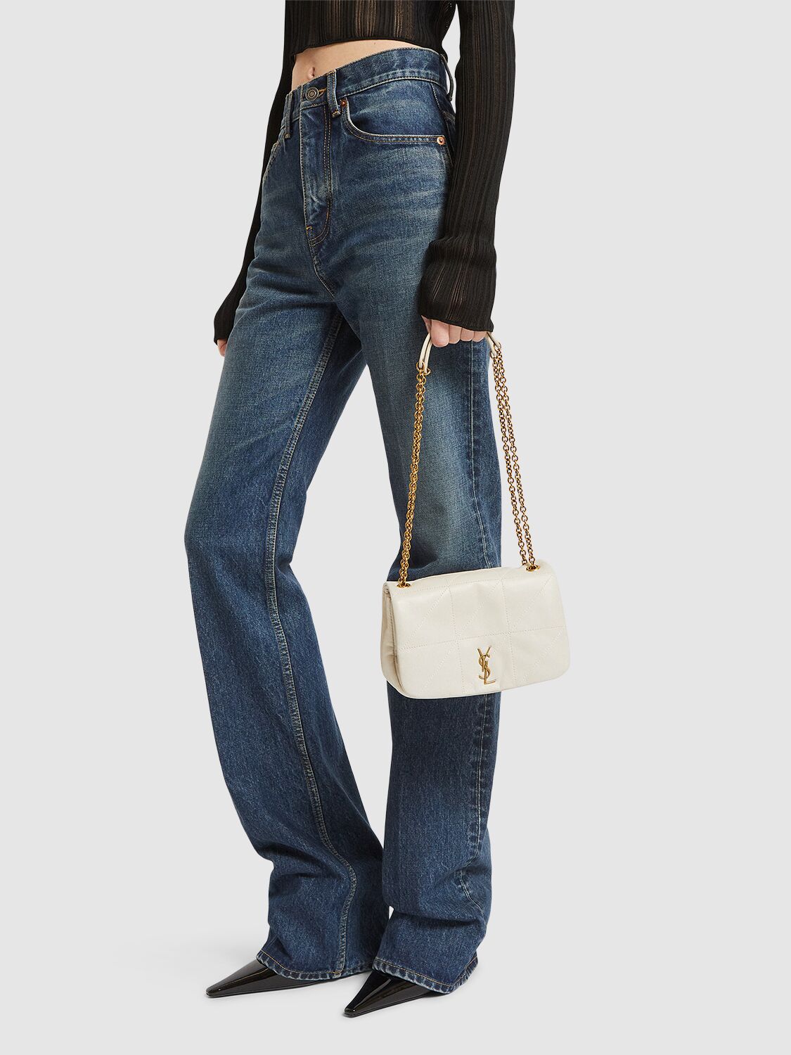 Shop Saint Laurent Mini Jamie 4.3 Leather Shoulder Bag In Blanc Vintage