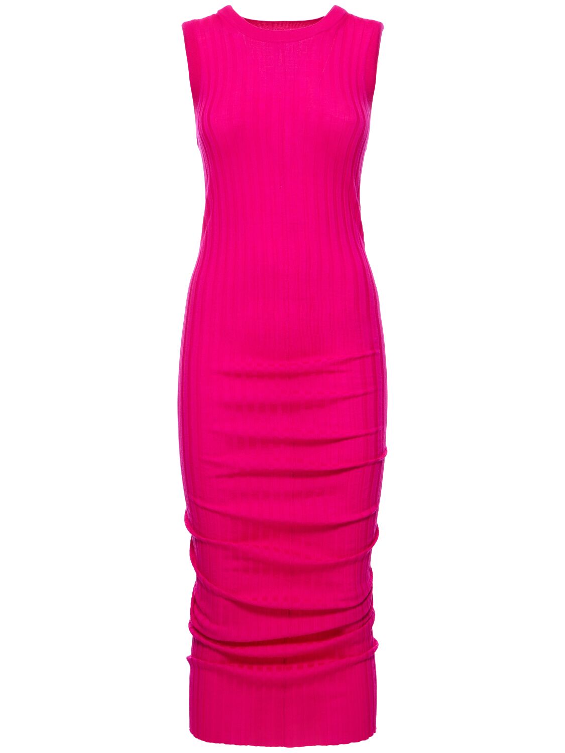 Marc Jacobs Twist Fine Ribbed Wool Dress In Hot Pink