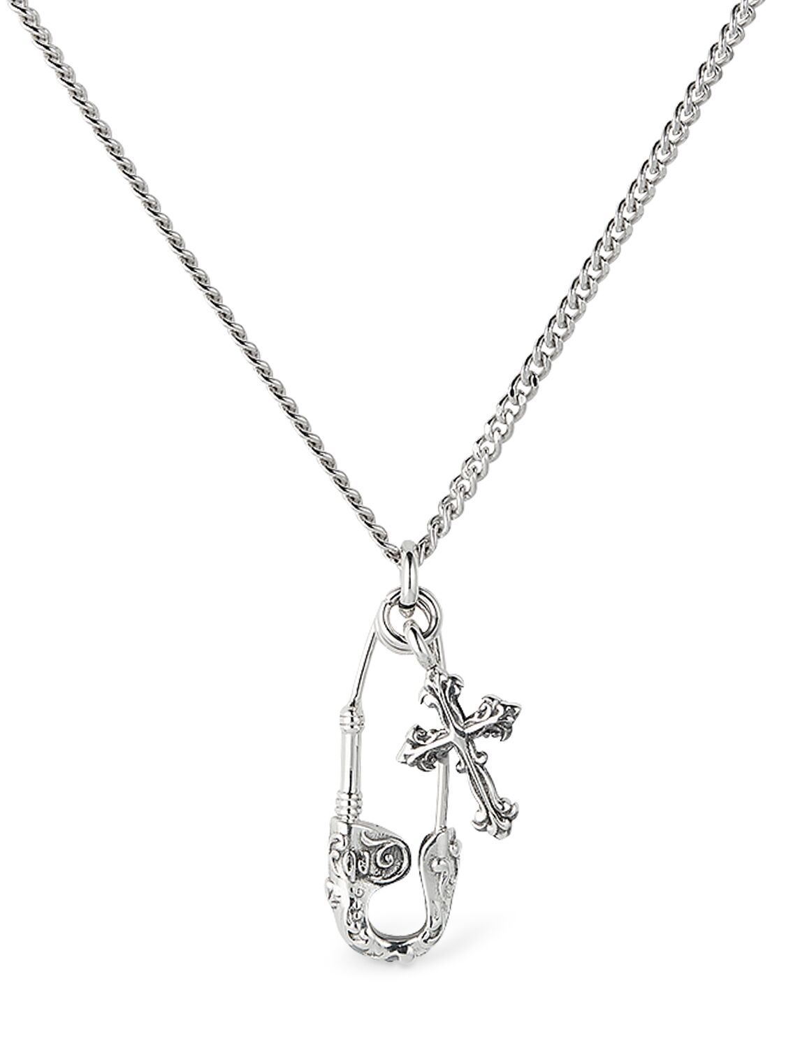 Emanuele Bicocchi Safety Pin & Cross Pendant Necklace In Metallic