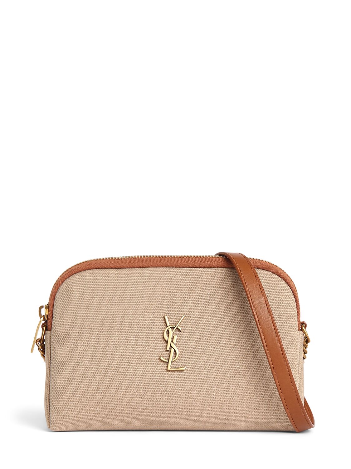 Saint Laurent Mini Gaby Zipped Cotton Pouch With Chain In Desert Dust