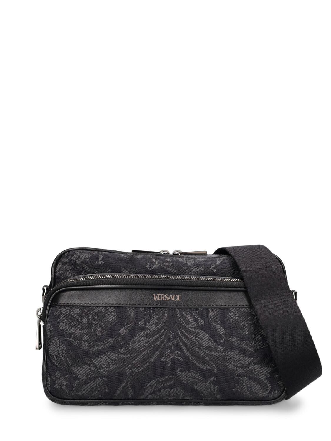 Shop Versace Logo Jacquard Toiletry Bag In 2bm0e-black+bla