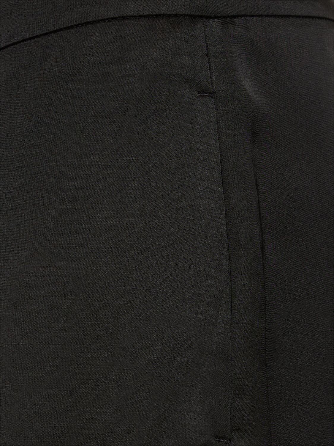 Shop Ralph Lauren Linen Blend Split Wide Pants In Black