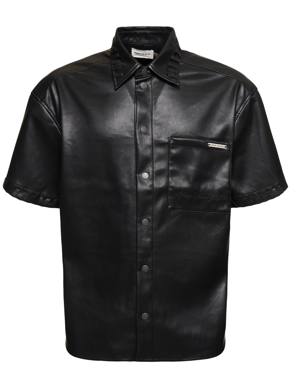 Honor The Gift Faux Leather Boxy Shirt In Black