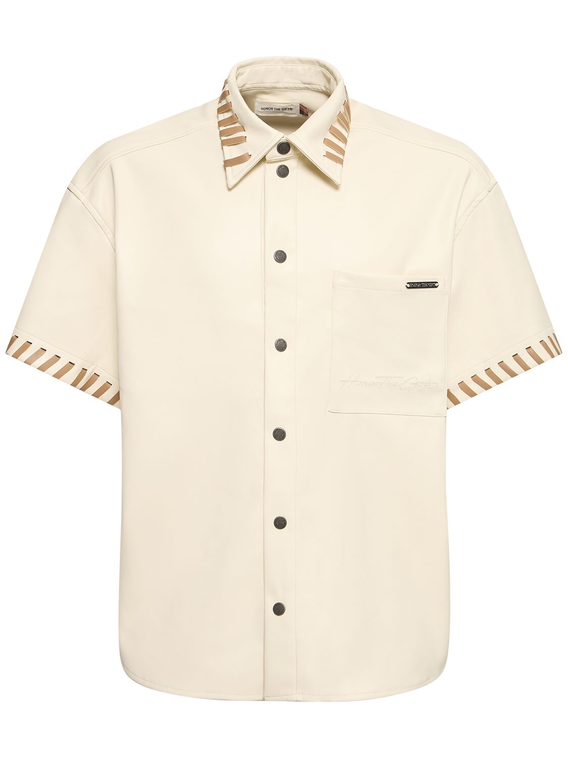 Honor The Gift Faux Leather Boxy Shirt In Bone