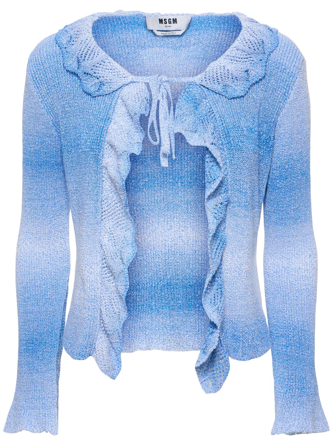 Msgm Ruffled Cotton Blend Cardigan In Light Blue