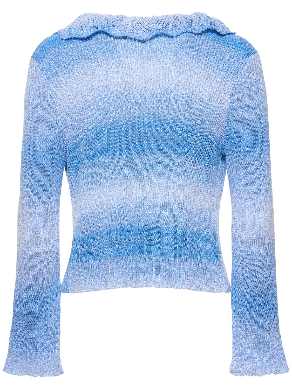 Shop Msgm Ruffled Cotton Blend Cardigan In Light Blue