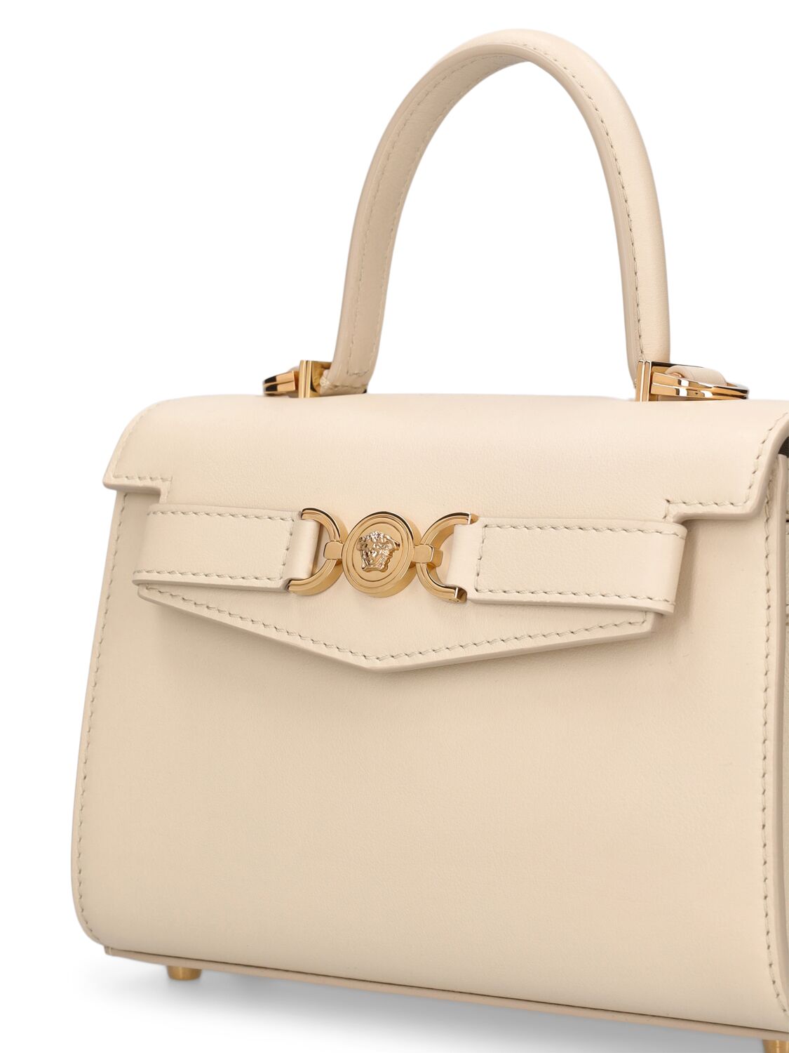 Shop Versace Small Medusa '95 Leather Top Handle In Light Sand