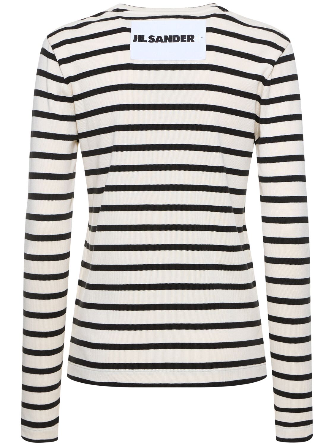 Jil Sander Fine Ribbed Off-white And Black Crew Neck Sweater In Neutral