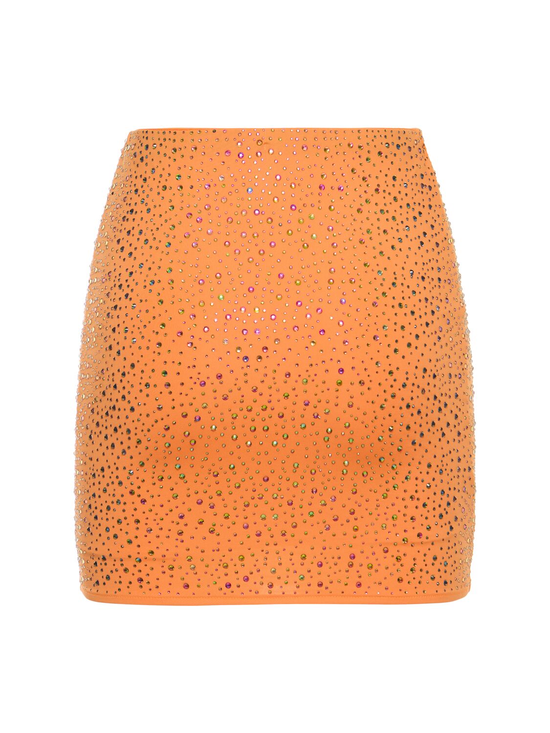 Shop Leslie Amon Embellished Stretch Tech Mini Skirt In Orange