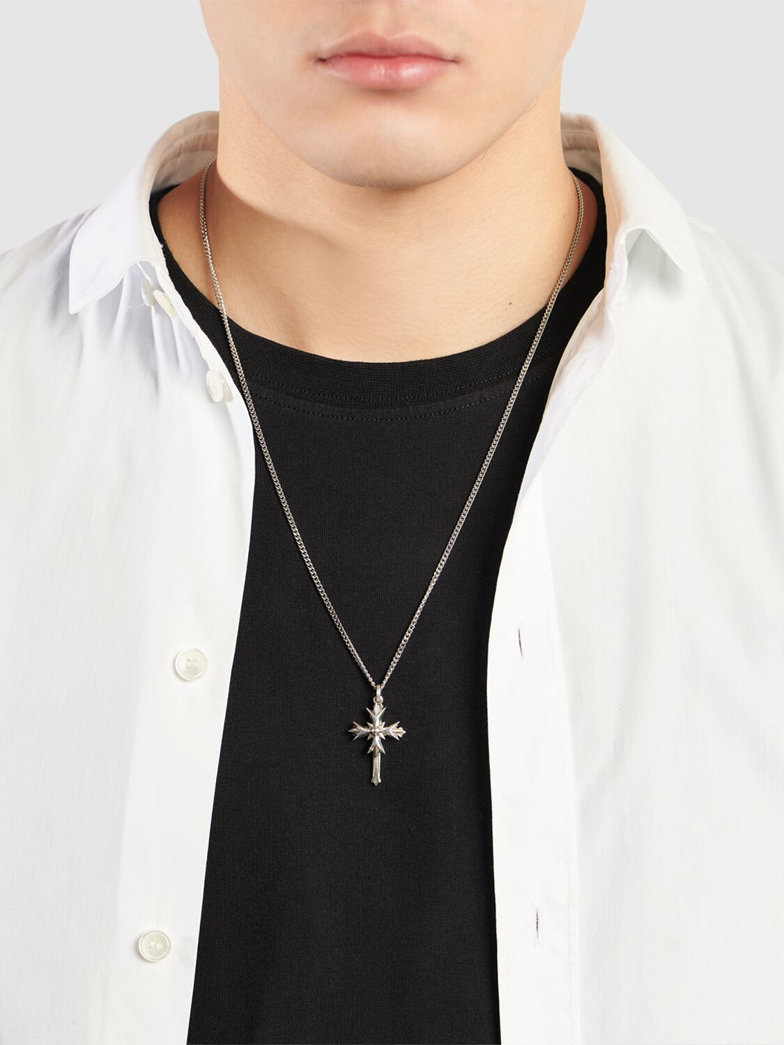 Shop Emanuele Bicocchi Eb Crest & Cross Necklace In Silver