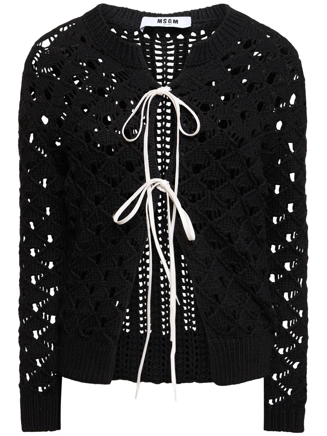 Msgm Openwork Cotton Lace-up Cardigan In Multi