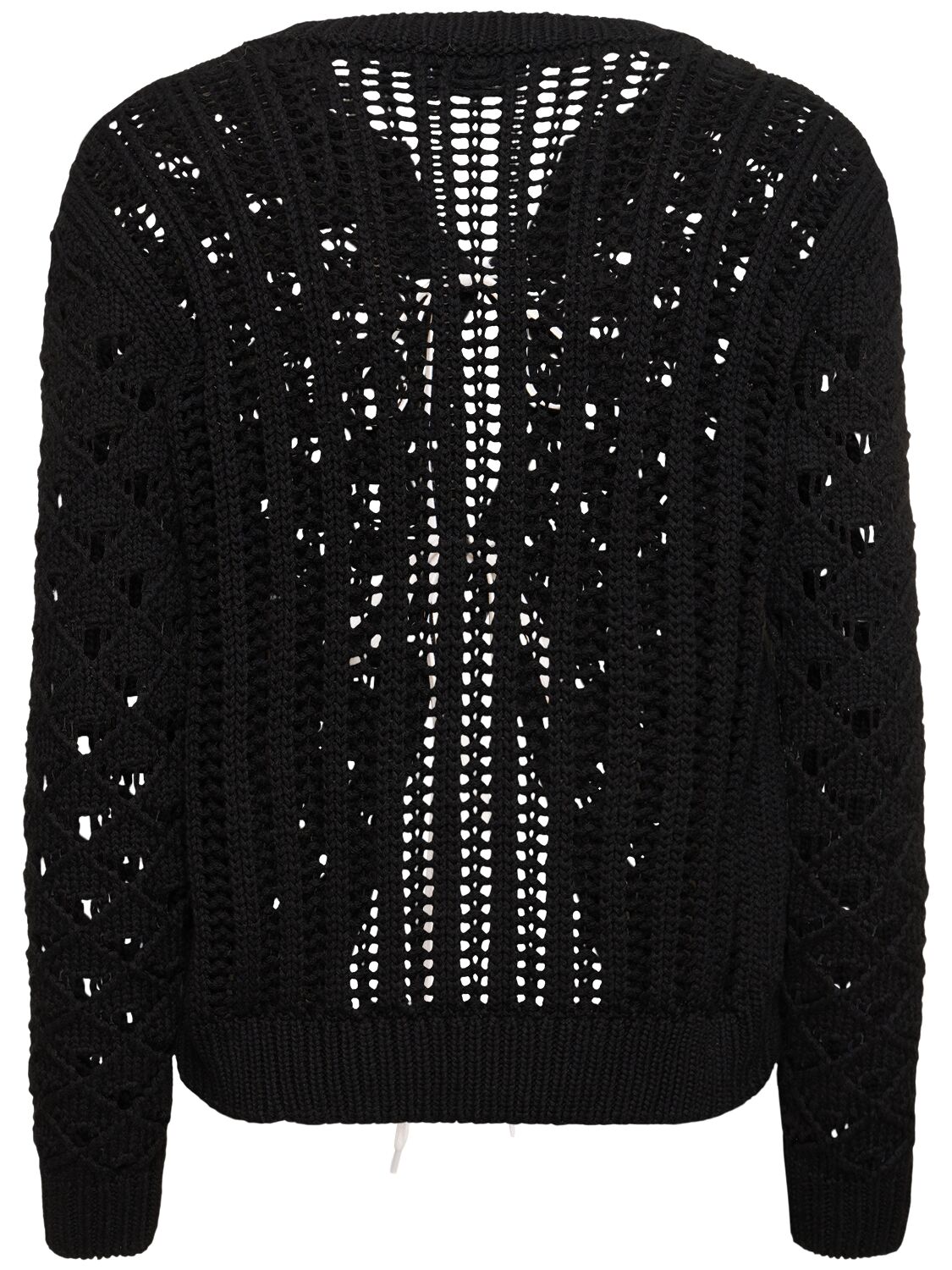 Shop Msgm Openwork Cotton Lace-up Cardigan In Black