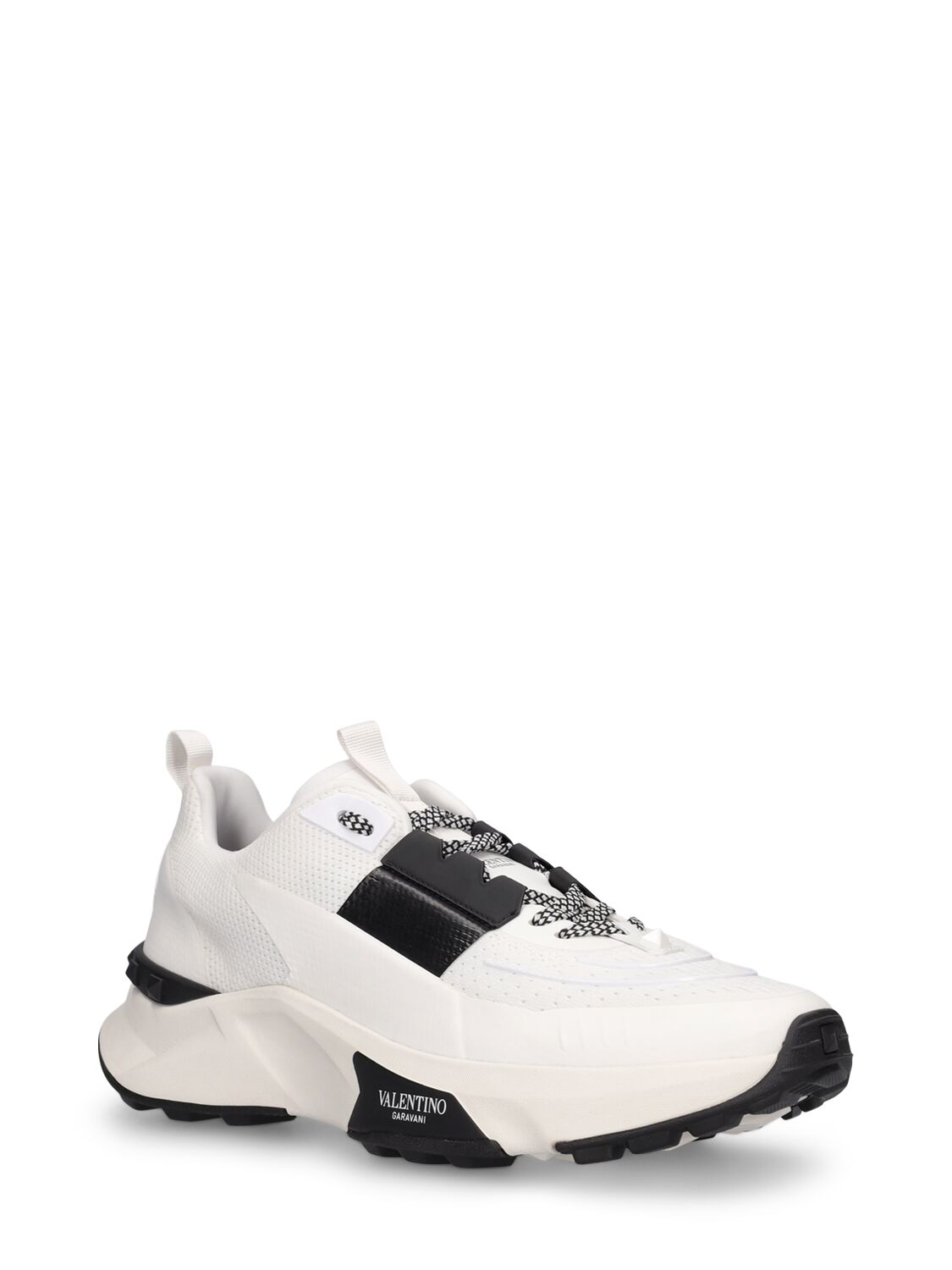 Shop Valentino Low Top Leather Sneakers In White,black