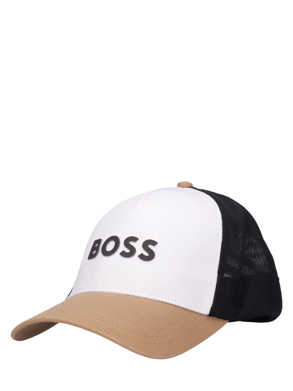Shop Hugo Boss Cotton Twill & Mesh Baseball Hat In White,beige
