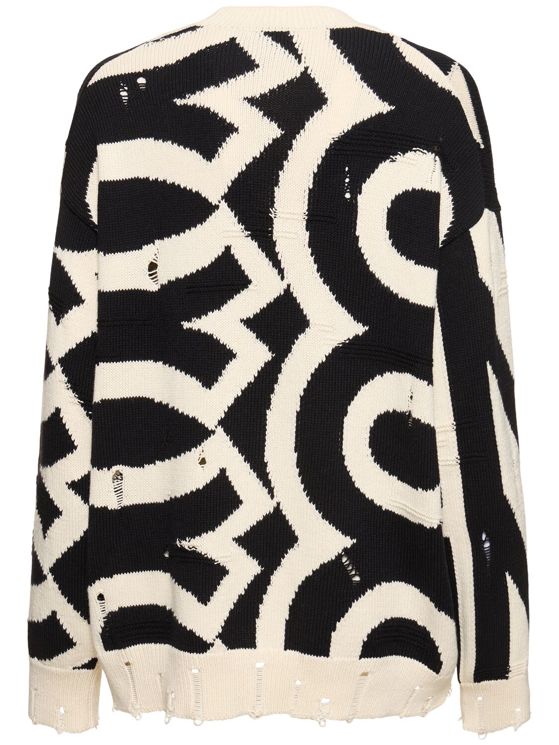 Shop Marc Jacobs Distressed Monogram Oversize Sweater In Cream,black