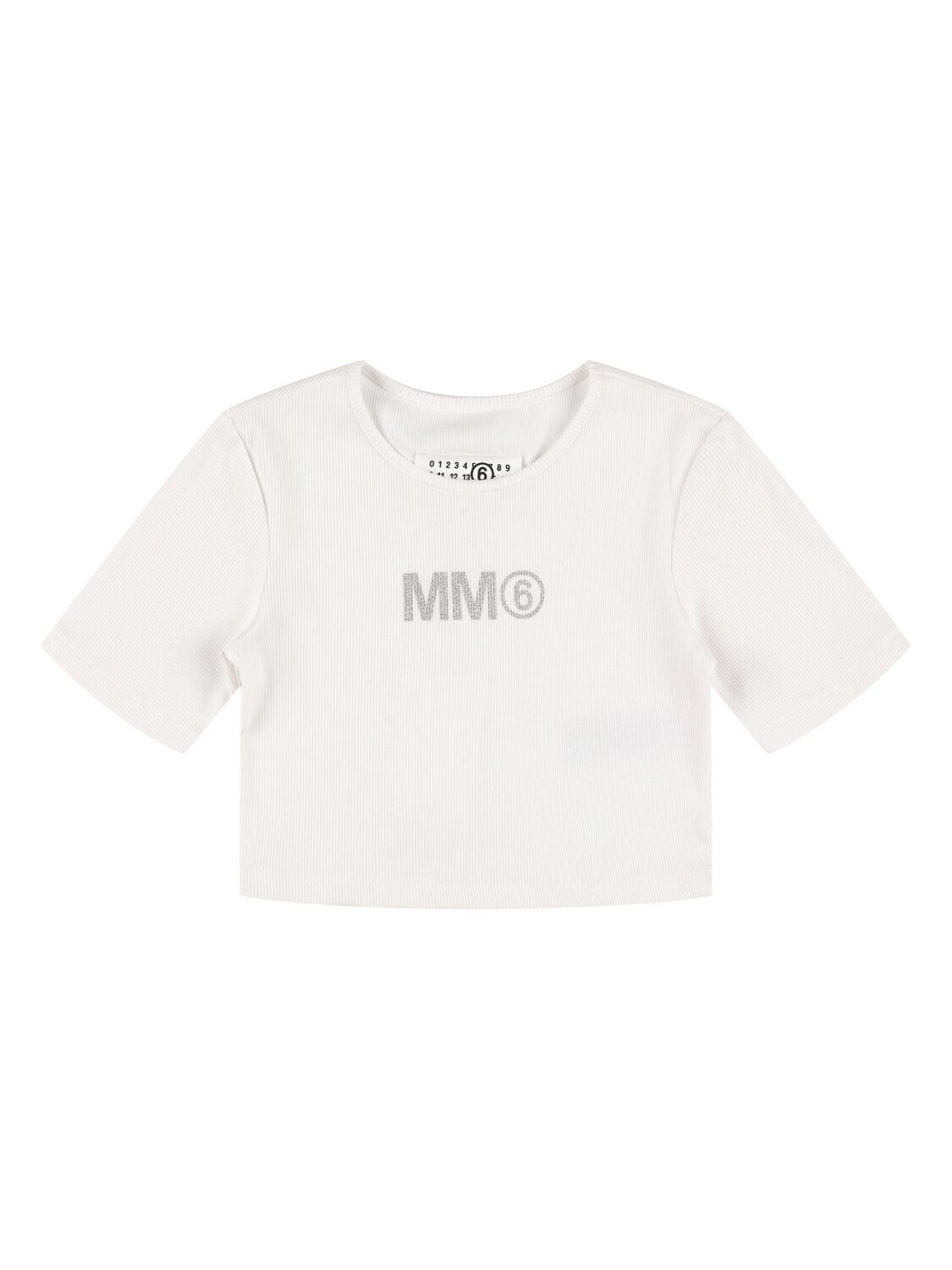 Mm6 Maison Margiela Kids' Cotton Jersey Crop T-shirt W/ Patch In White